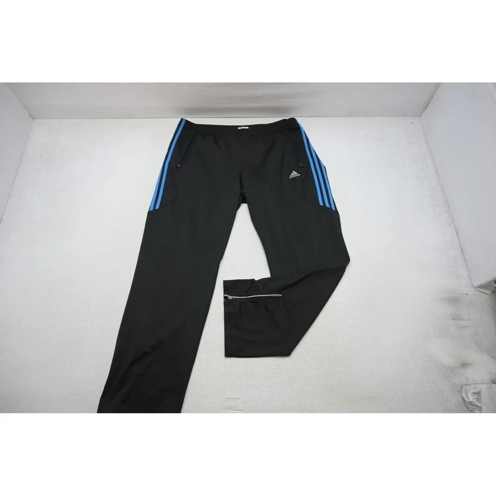 Adidas Track Pants Mens 2XL Black Blue Clima365 3-Stripe Ankle Zip Excellent
